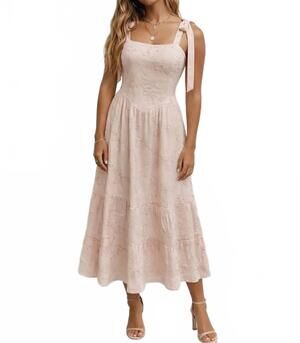 NEW SWEETKAMA floral embroidered midi dress in blush pink